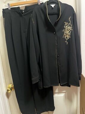 Black Two-Piece Set with Gold Floral Embroidery